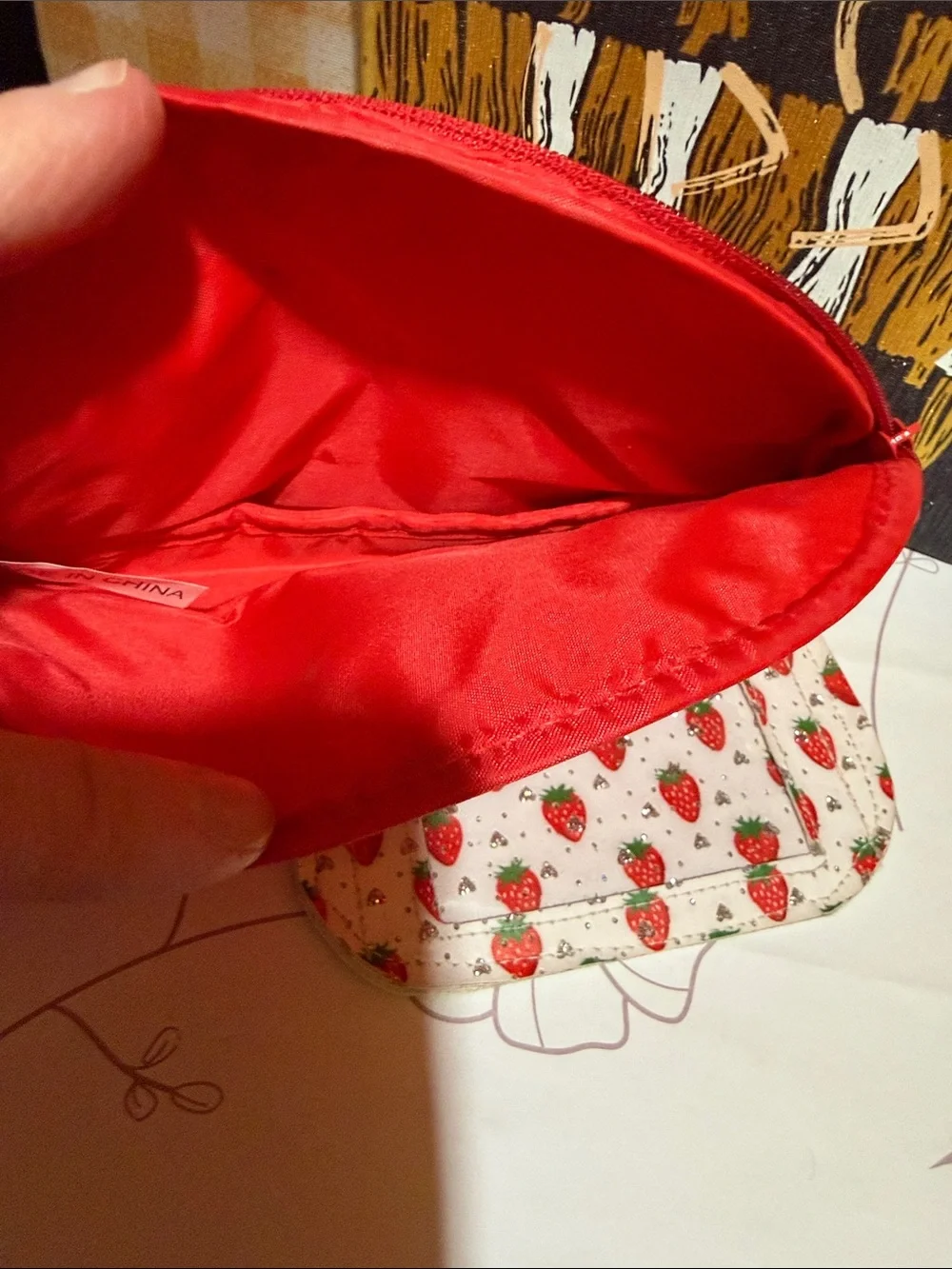 Bundle of 3 wild geo, Red Quilted Cosmetic Pouch and Strawberry ID Card Coin Bag